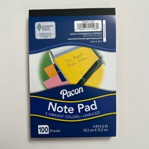 Pacino 100 Sheet Rainbow Color Note Pad 4”x6” NWT